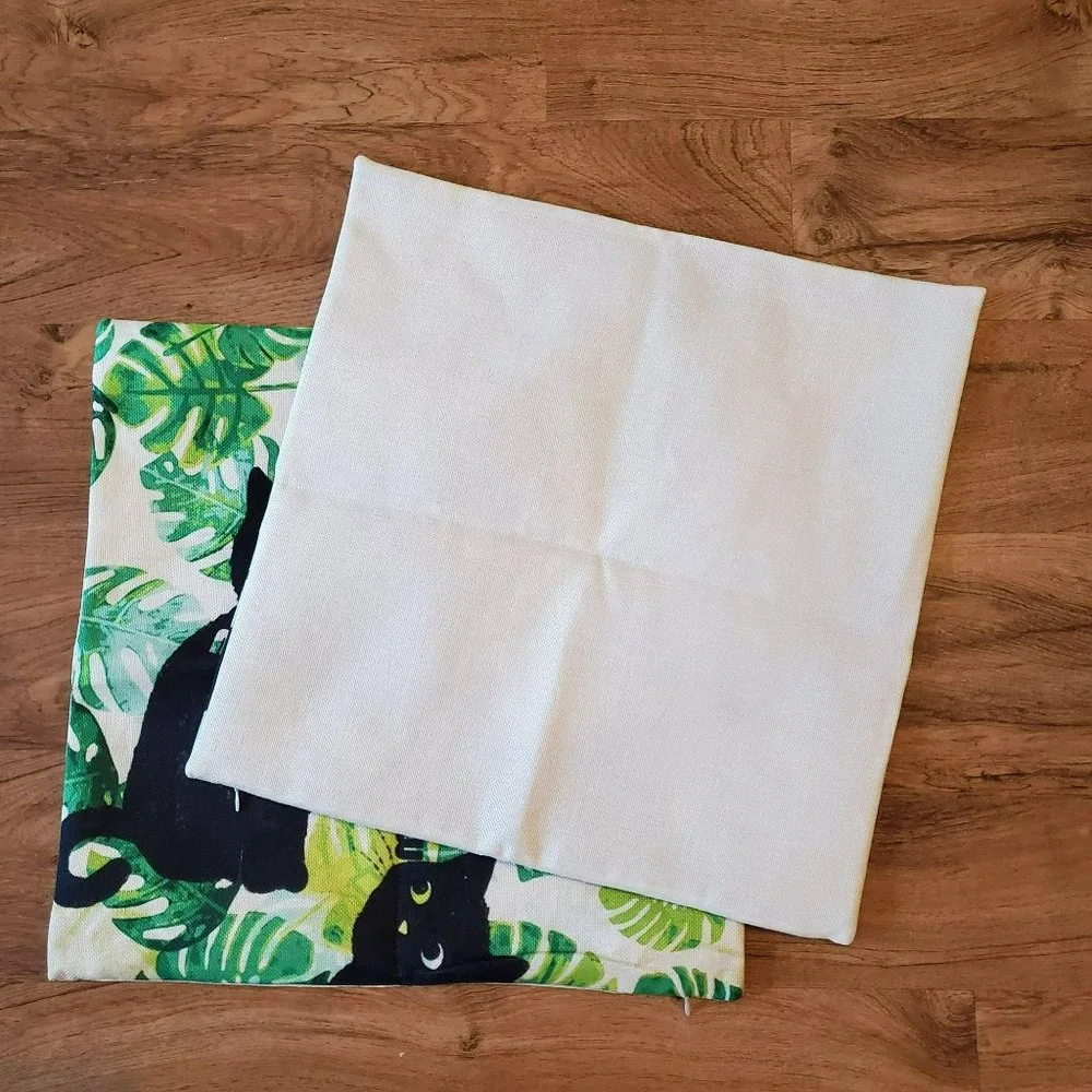 Decorative Pillow Cover, Black Cats in Ferns, Meow, Cat Lady, Canvas 18